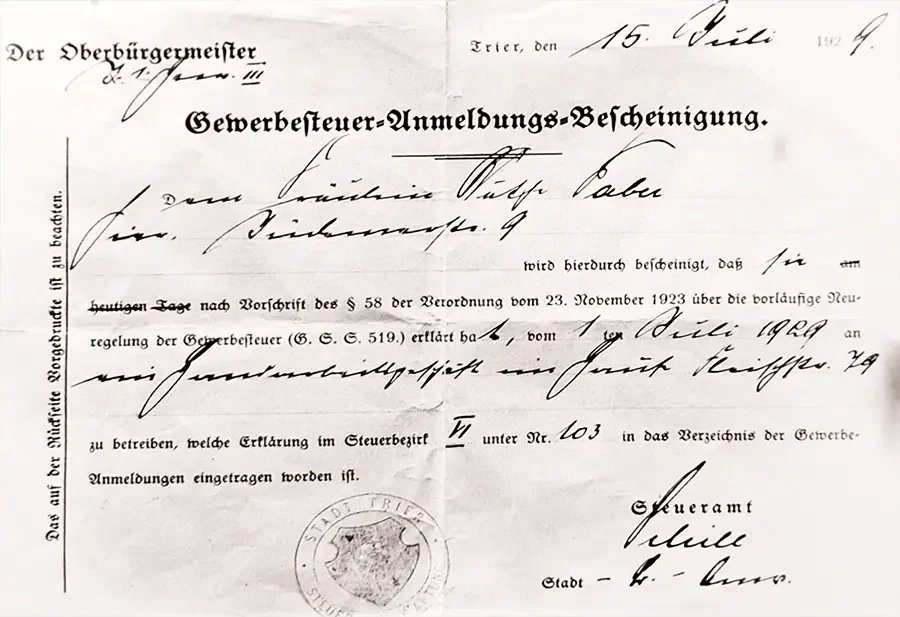 Gewerbe-Anmelde-Bescheinigung 1929